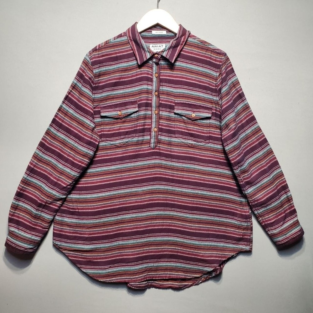 Ariat REAL Billie Jean Popover Shirt Women XL Purple Striped Cotton Western Boho